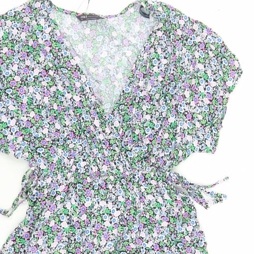 Marks and Spencer Womens Multicoloured Floral Viscose A-Line Size 10 V-Neck Pullover