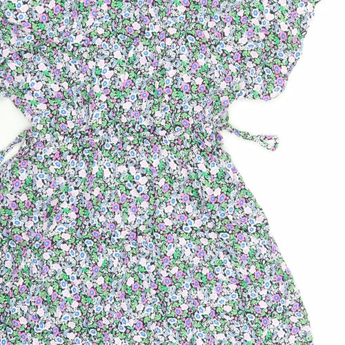 Marks and Spencer Womens Multicoloured Floral Viscose A-Line Size 10 V-Neck Pullover