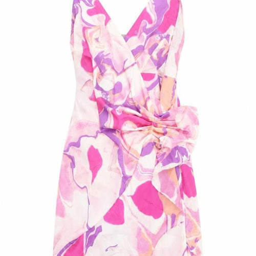 Quiz Womens Pink Geometric Polyester Wrap Dress Size 8 V-Neck Tie