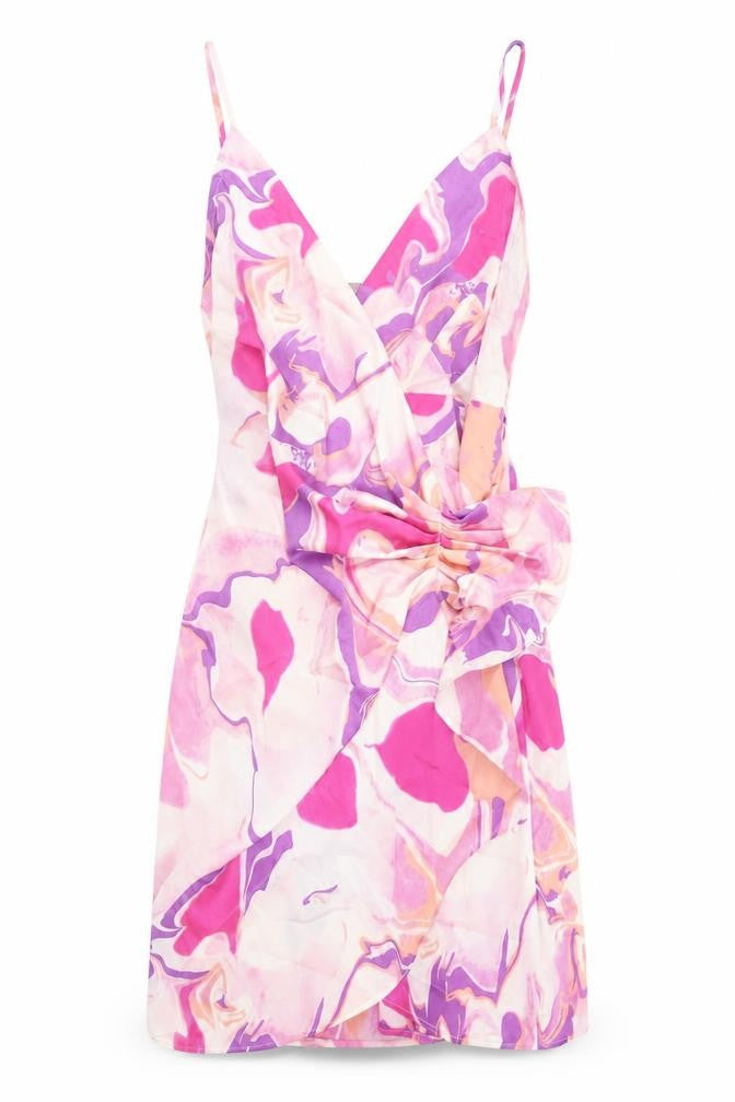 Quiz Womens Pink Geometric Polyester Wrap Dress Size 8 V-Neck Tie
