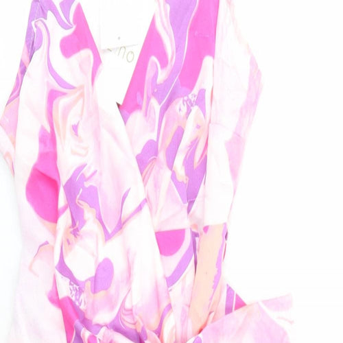 Quiz Womens Pink Geometric Polyester Wrap Dress Size 8 V-Neck Tie