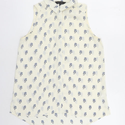 New Look Womens Ivory Floral Polyester Basic Button-Up Size 10 Collared