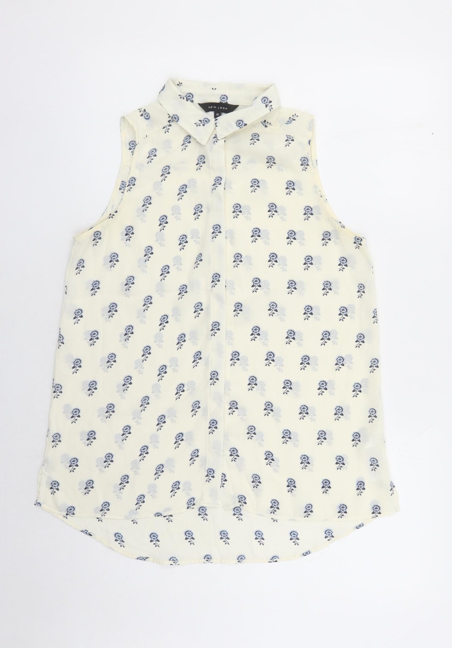 New Look Womens Ivory Floral Polyester Basic Button-Up Size 10 Collared