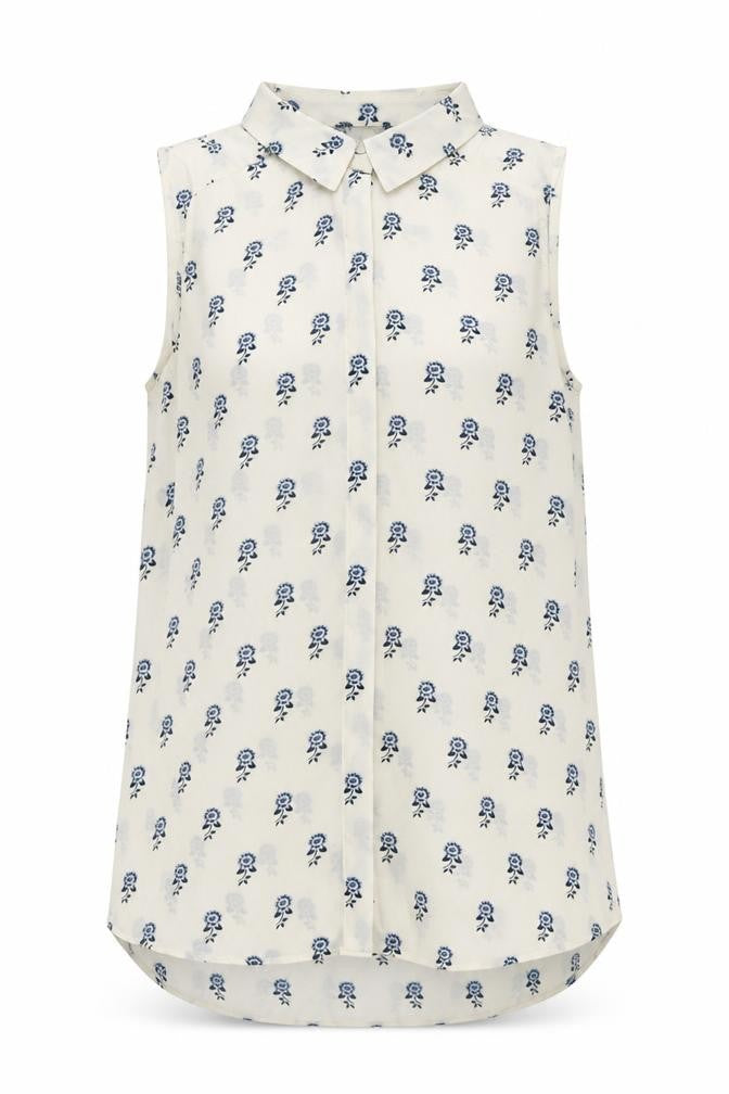 Front view of New Look women’s ivory floral polyester basic button-up, size UK 10, collared