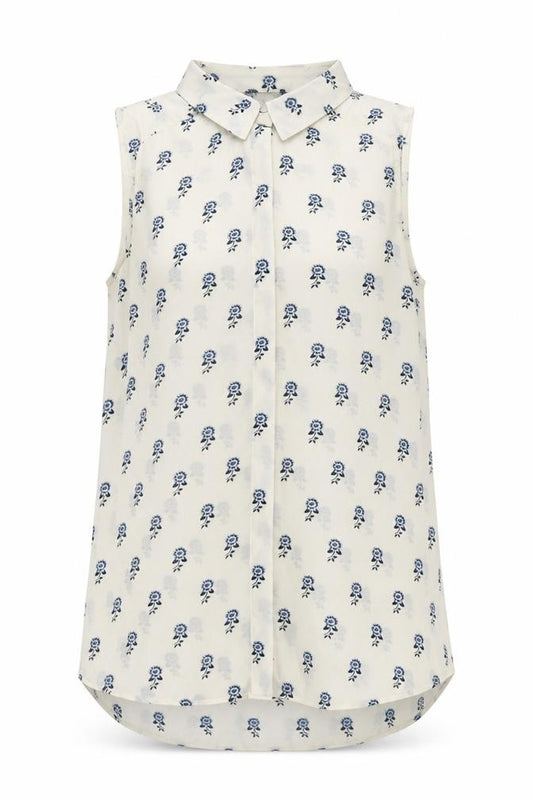 Front view of New Look women’s ivory floral polyester basic button-up, size UK 10, collared