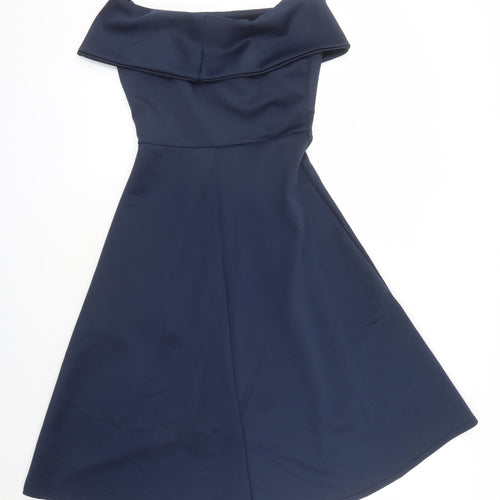 Boohoo Womens Blue Polyester Fit & Flare Size 14 Off the Shoulder Pullover