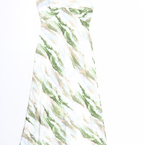 Quiz Womens Green Geometric Polyester Slip Dress Size 8 V-Neck Zip