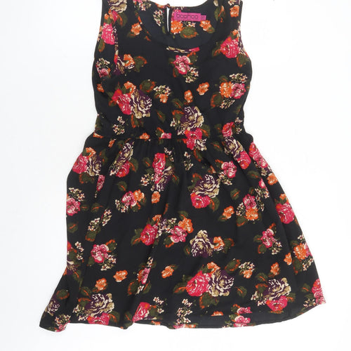 Boohoo Womens Black Floral Polyester Fit & Flare Size 10 Round Neck Button