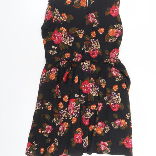 Boohoo Womens Black Floral Polyester Fit & Flare Size 10 Round Neck Button