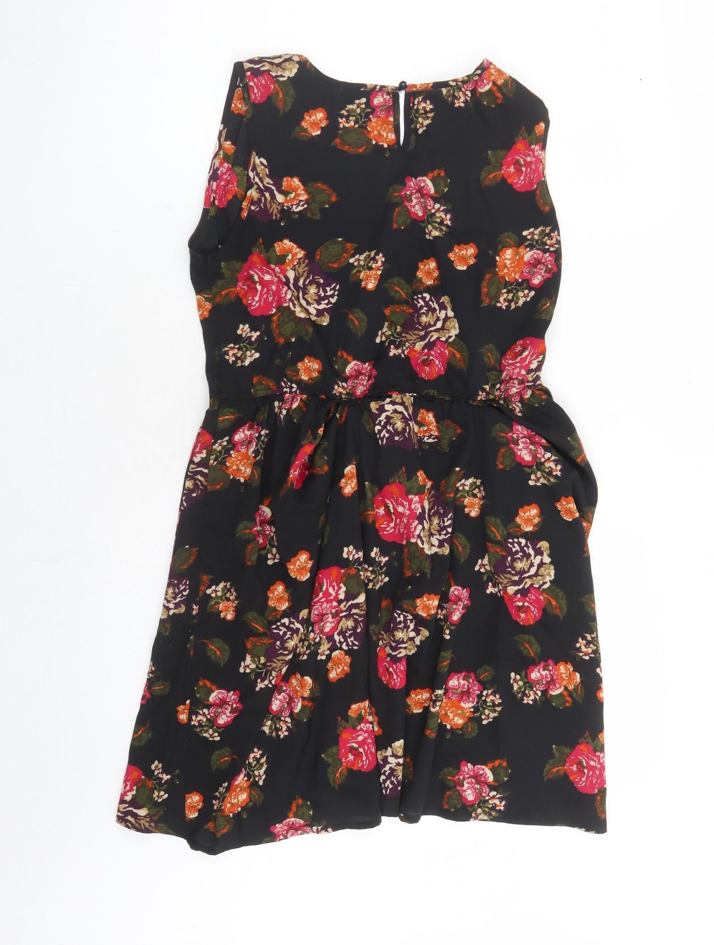 Boohoo Womens Black Floral Polyester Fit & Flare Size 10 Round Neck Button