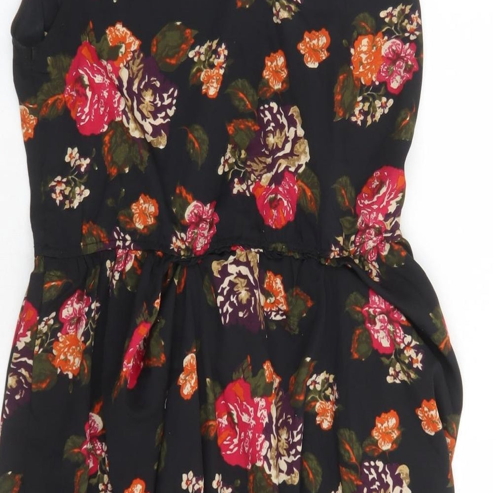 Boohoo Womens Black Floral Polyester Fit & Flare Size 10 Round Neck Button