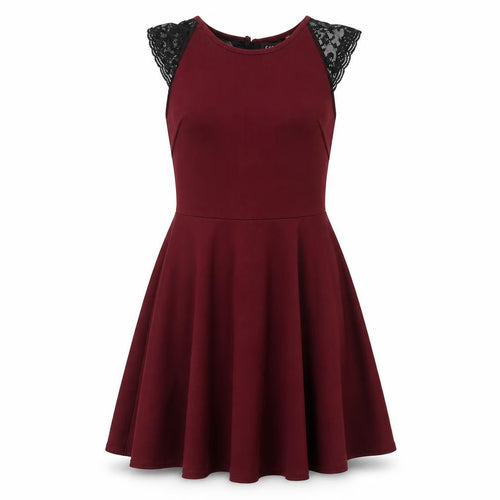 Club L Womens Red Polyester Skater Dress Size 10 Round Neck Button