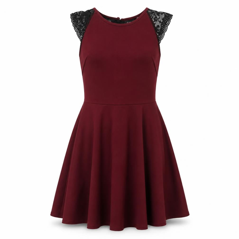 Club L Womens Red Polyester Skater Dress Size 10 Round Neck Button
