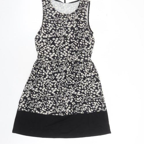 Only Womens Black Floral Viscose Tank Dress Size S Round Neck Pullover