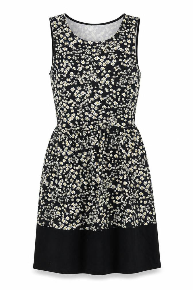 Only Womens Black Floral Viscose Tank Dress Size S Round Neck Pullover