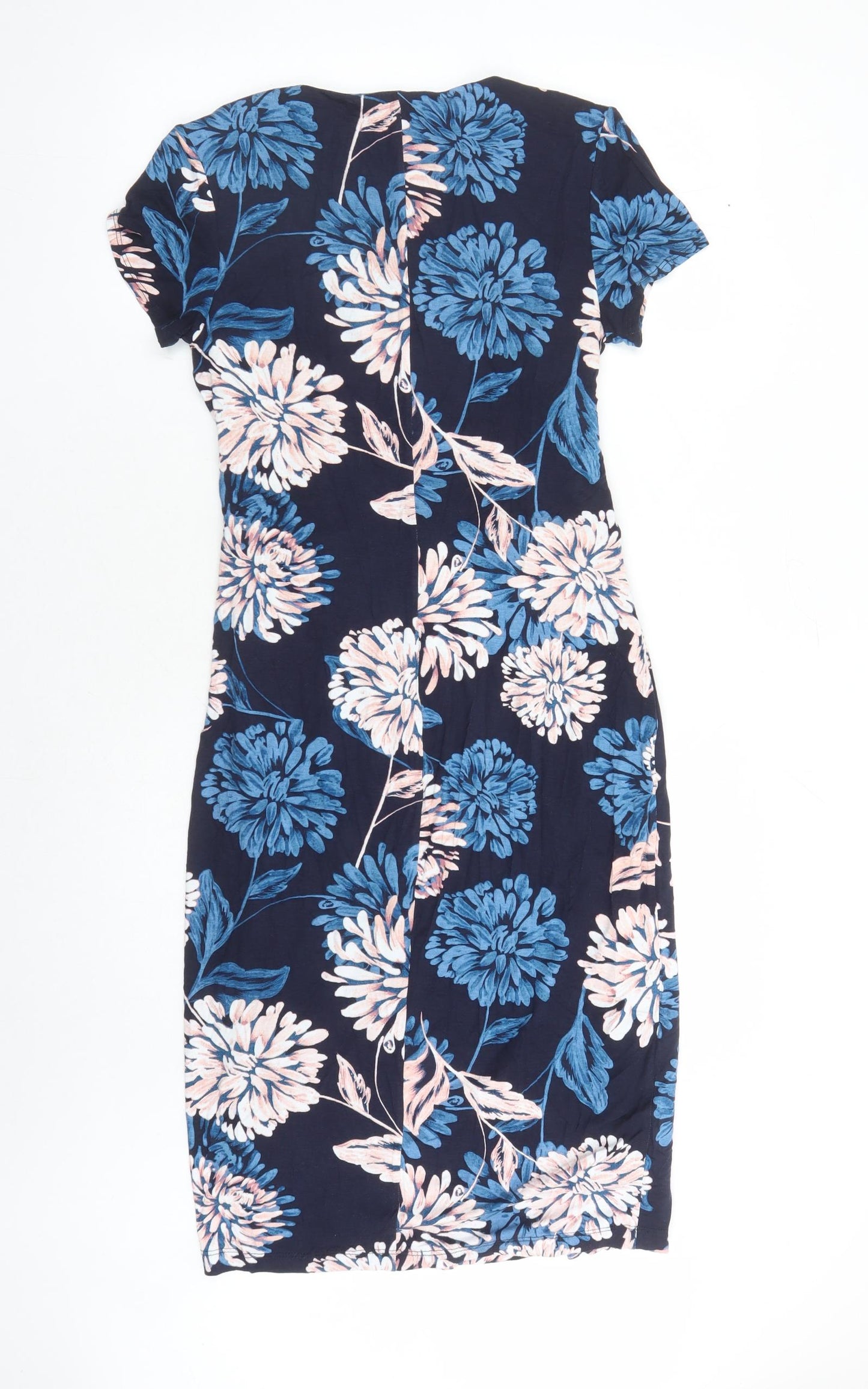 Roman Womens Blue Floral Viscose A-Line Size 10 V-Neck Pullover - Lined