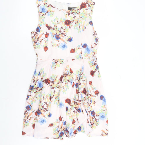 Iska Womens Pink Floral Polyester A-Line Size 10 Round Neck Zip - Lined