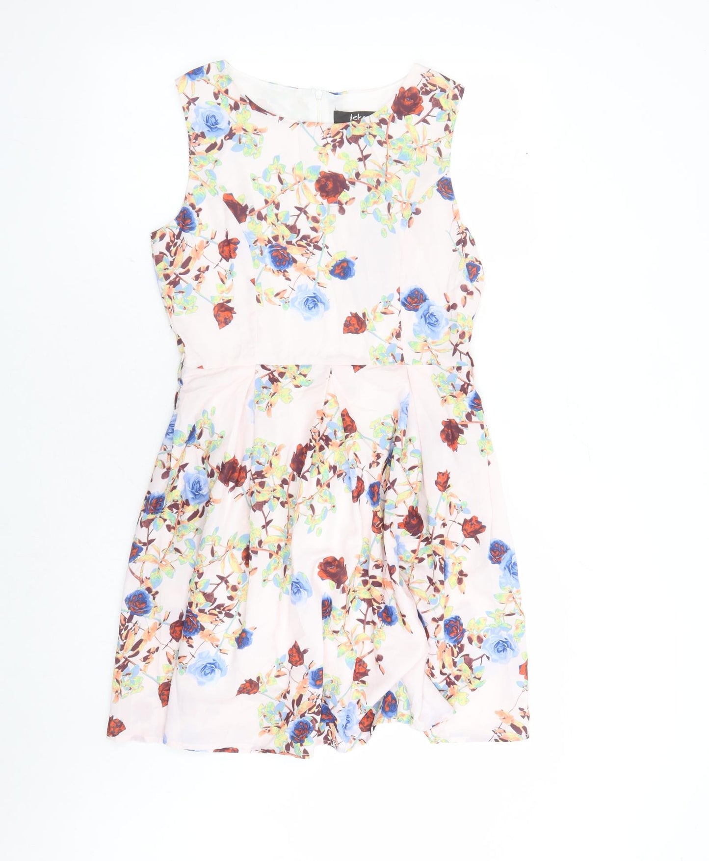 Iska Womens Pink Floral Polyester A-Line Size 10 Round Neck Zip - Lined