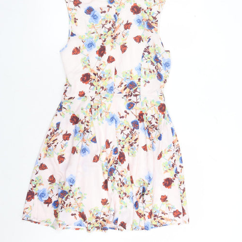 Iska Womens Pink Floral Polyester A-Line Size 10 Round Neck Zip - Lined
