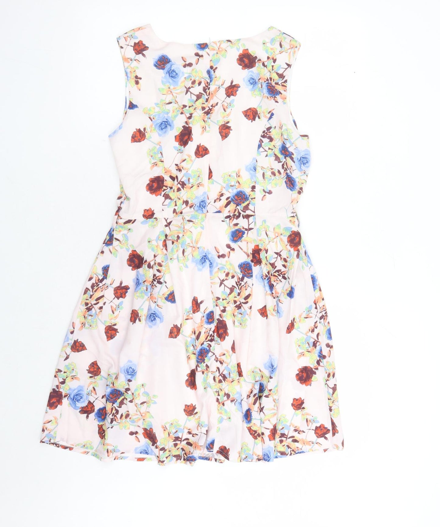 Iska Womens Pink Floral Polyester A-Line Size 10 Round Neck Zip - Lined