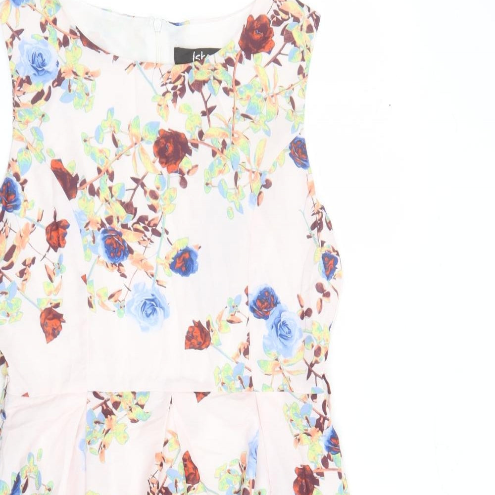 Iska Womens Pink Floral Polyester A-Line Size 10 Round Neck Zip - Lined