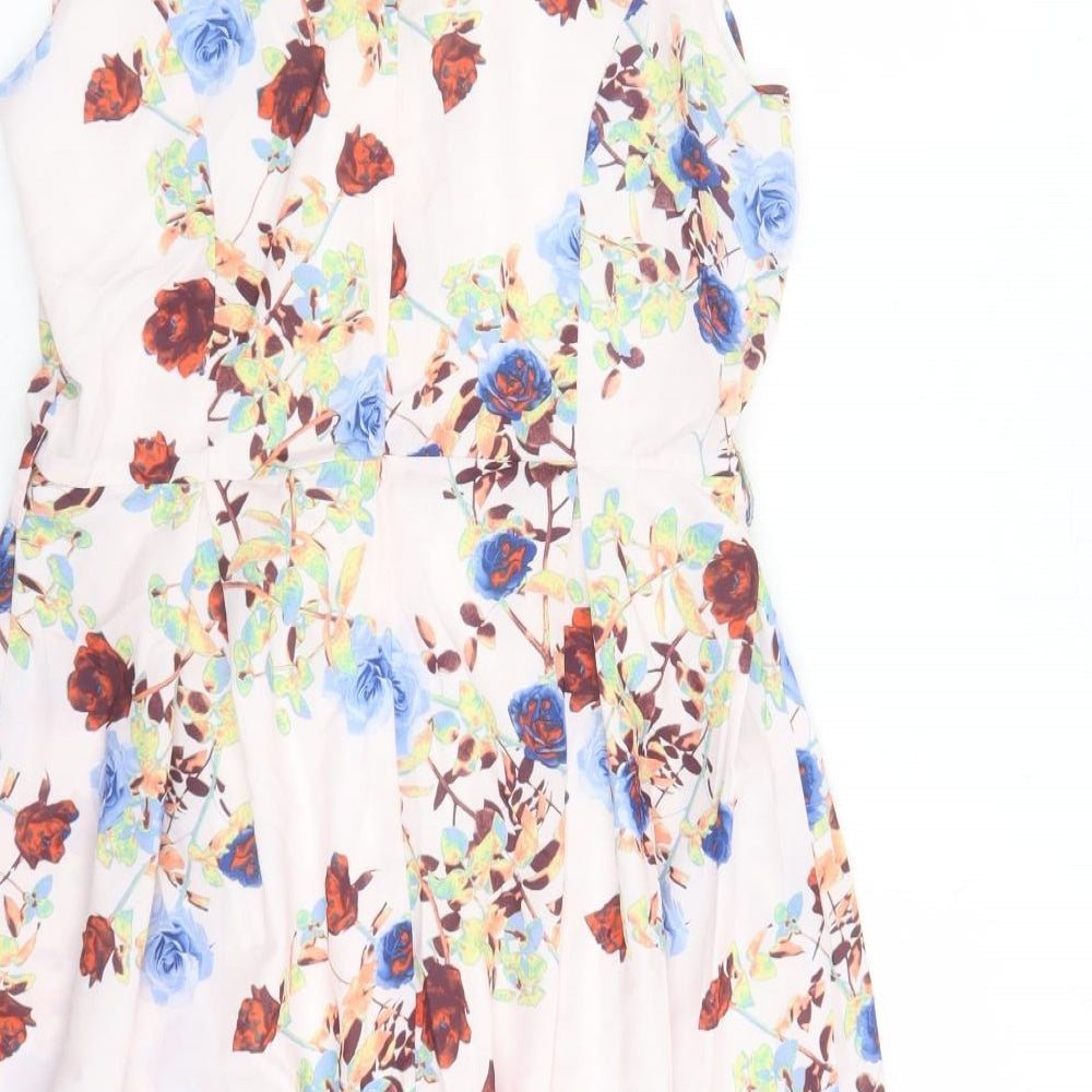 Iska Womens Pink Floral Polyester A-Line Size 10 Round Neck Zip - Lined