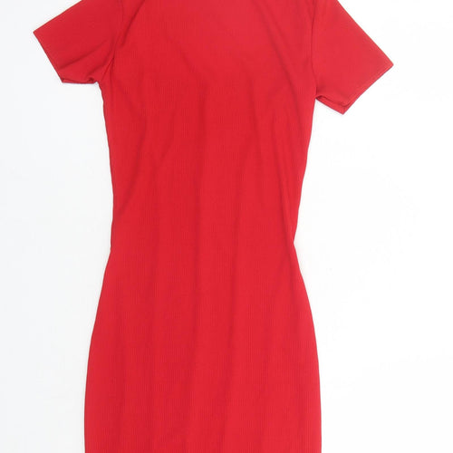 PRETTYLITTLETHING Womens Red Polyester Bodycon Size 8 Square Neck Pullover