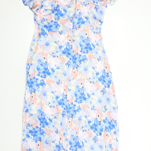 Quiz Womens Blue Floral Polyester Maxi Size 18 V-Neck Zip - Lined