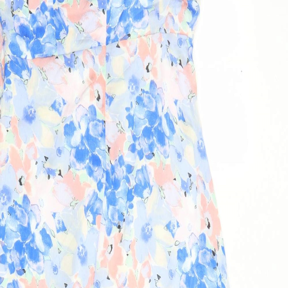 Quiz Womens Blue Floral Polyester Maxi Size 18 V-Neck Zip - Lined
