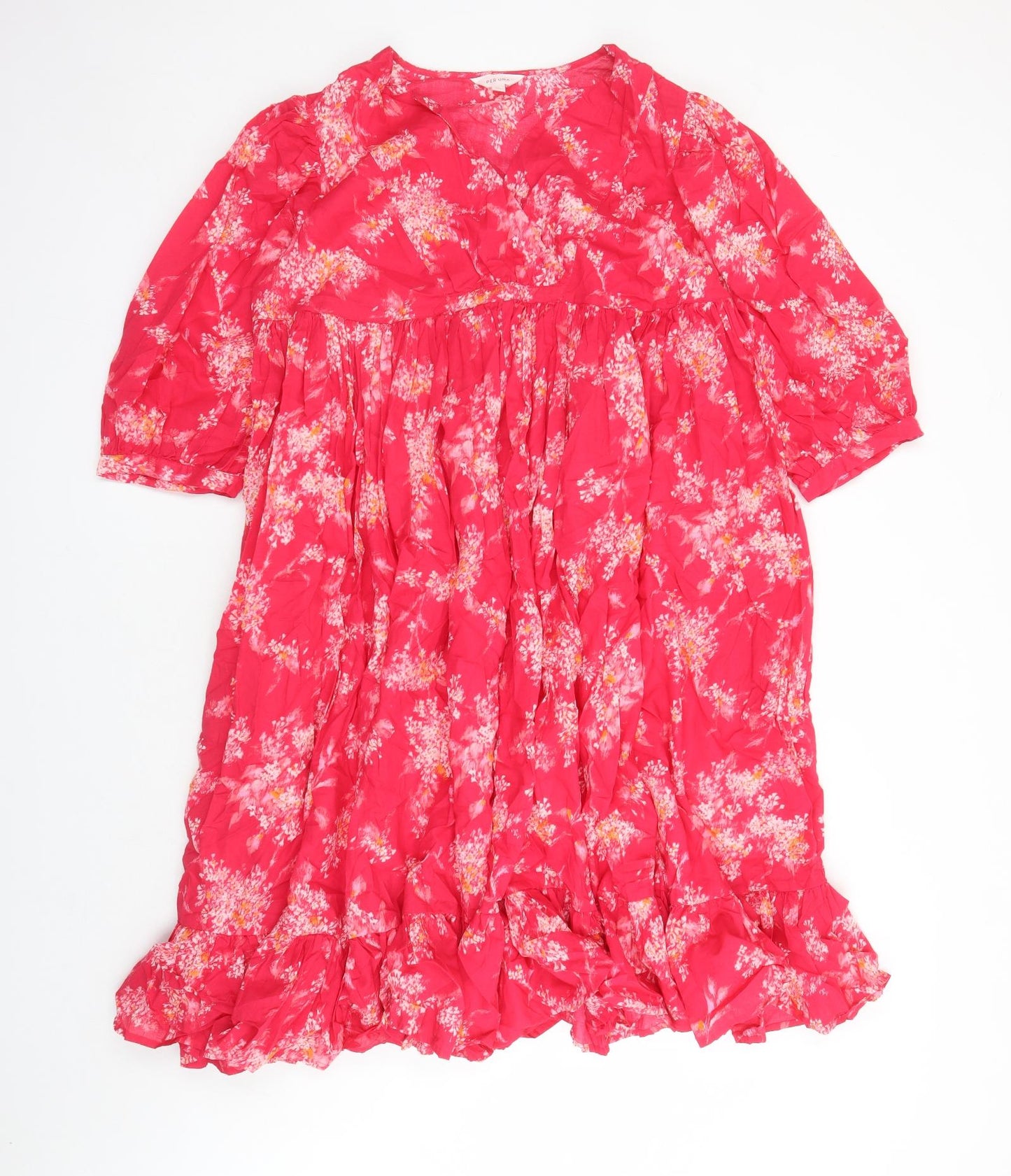 Per Una Womens Pink Floral 100% Cotton Trapeze & Swing Size M V-Neck Pullover