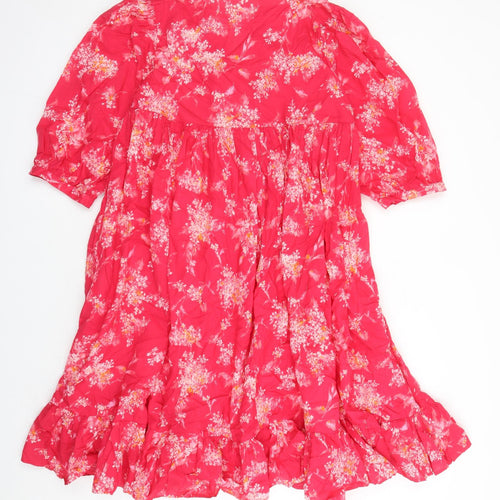 Per Una Womens Pink Floral 100% Cotton Trapeze & Swing Size M V-Neck Pullover