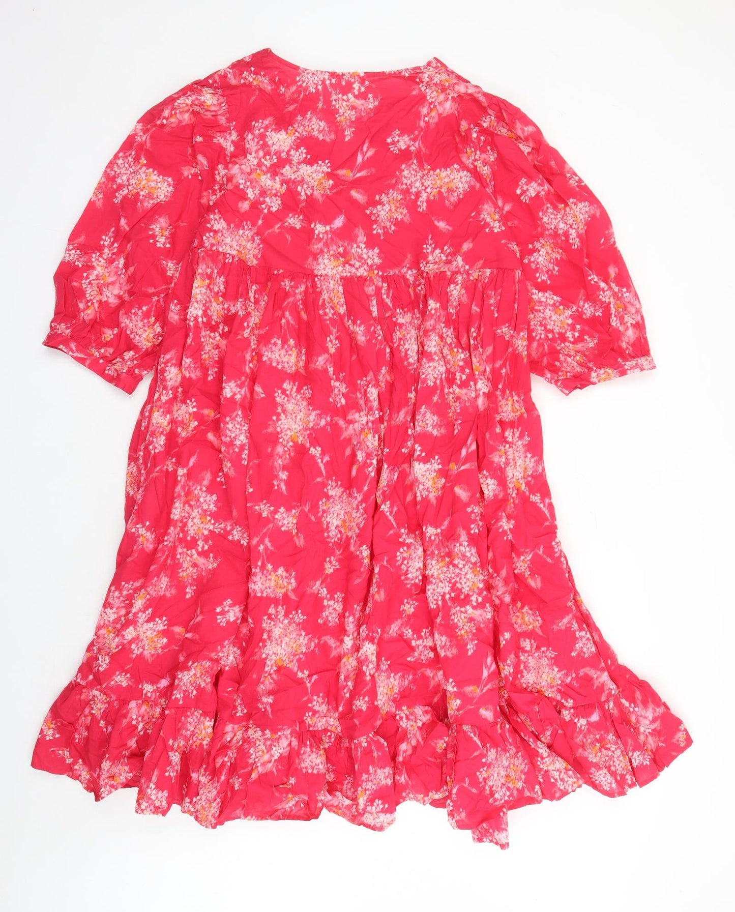 Per Una Womens Pink Floral 100% Cotton Trapeze & Swing Size M V-Neck Pullover