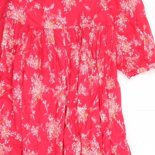 Per Una Womens Pink Floral 100% Cotton Trapeze & Swing Size M V-Neck Pullover