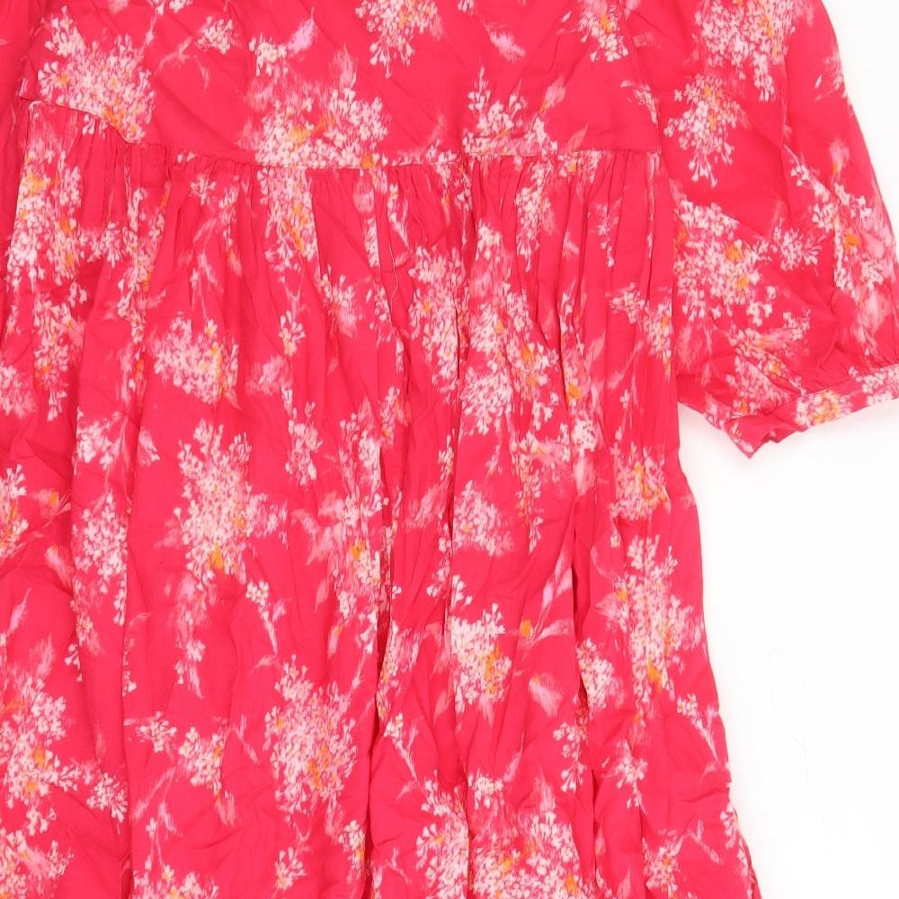 Per Una Womens Pink Floral 100% Cotton Trapeze & Swing Size M V-Neck Pullover