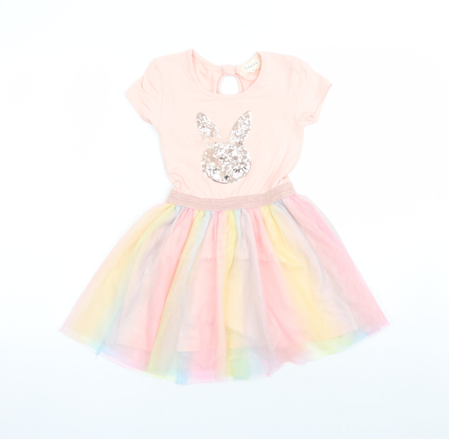 Btween Girls Pink Polyester Tutu Dress Size 6 Years Round Neck Pullover - Rabbit Sequin Detail