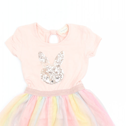 Btween Girls Pink Polyester Tutu Dress Size 6 Years Round Neck Pullover - Rabbit Sequin Detail