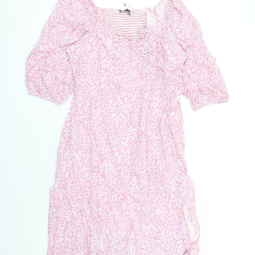 Marks and Spencer Womens Pink Floral Viscose A-Line Size 24 V-Neck Zip - Split Detail