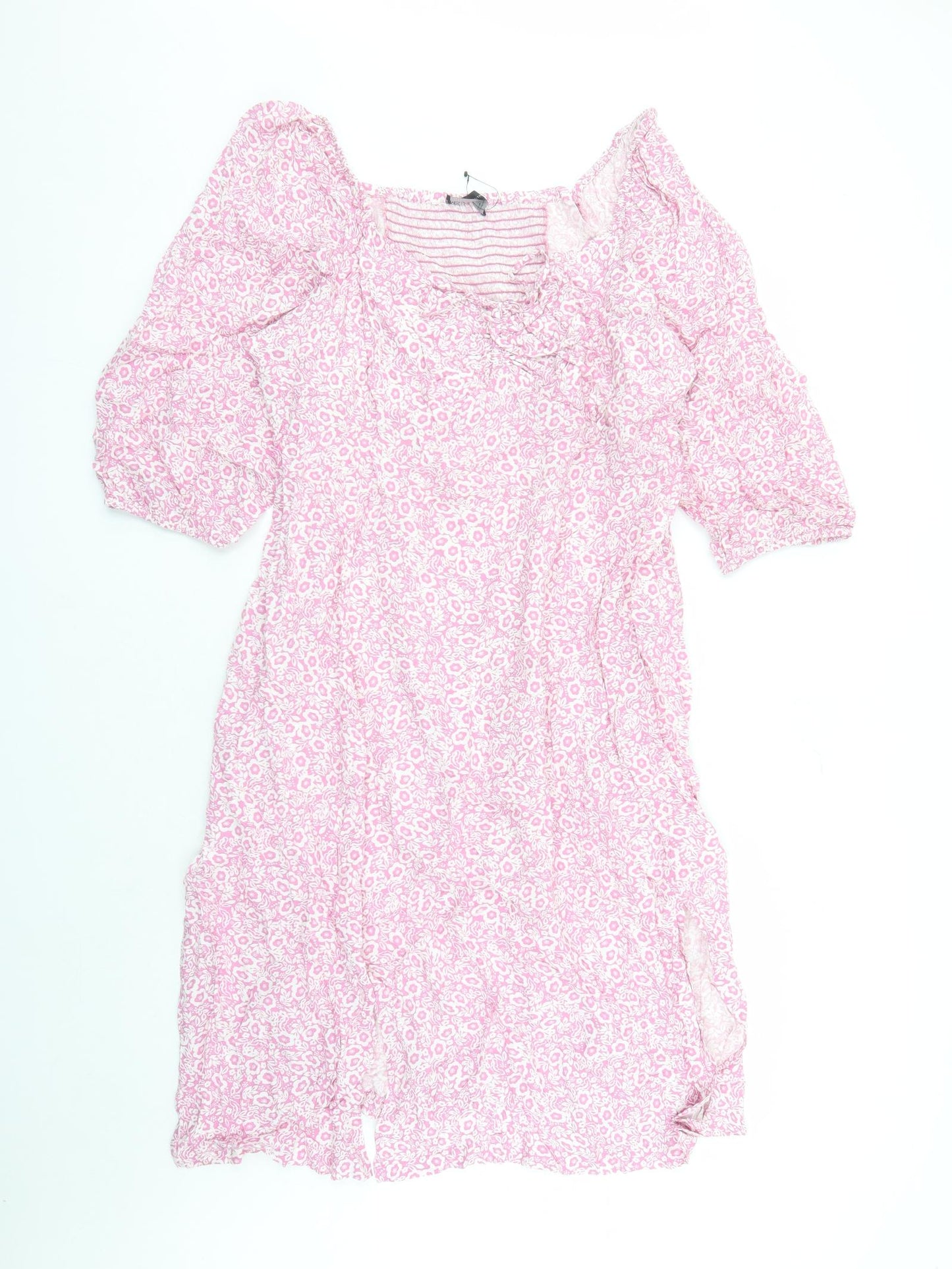 Marks and Spencer Womens Pink Floral Viscose A-Line Size 24 V-Neck Zip - Split Detail