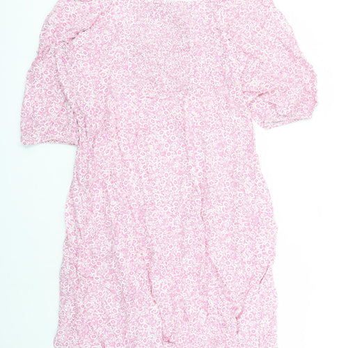Marks and Spencer Womens Pink Floral Viscose A-Line Size 24 V-Neck Zip - Split Detail