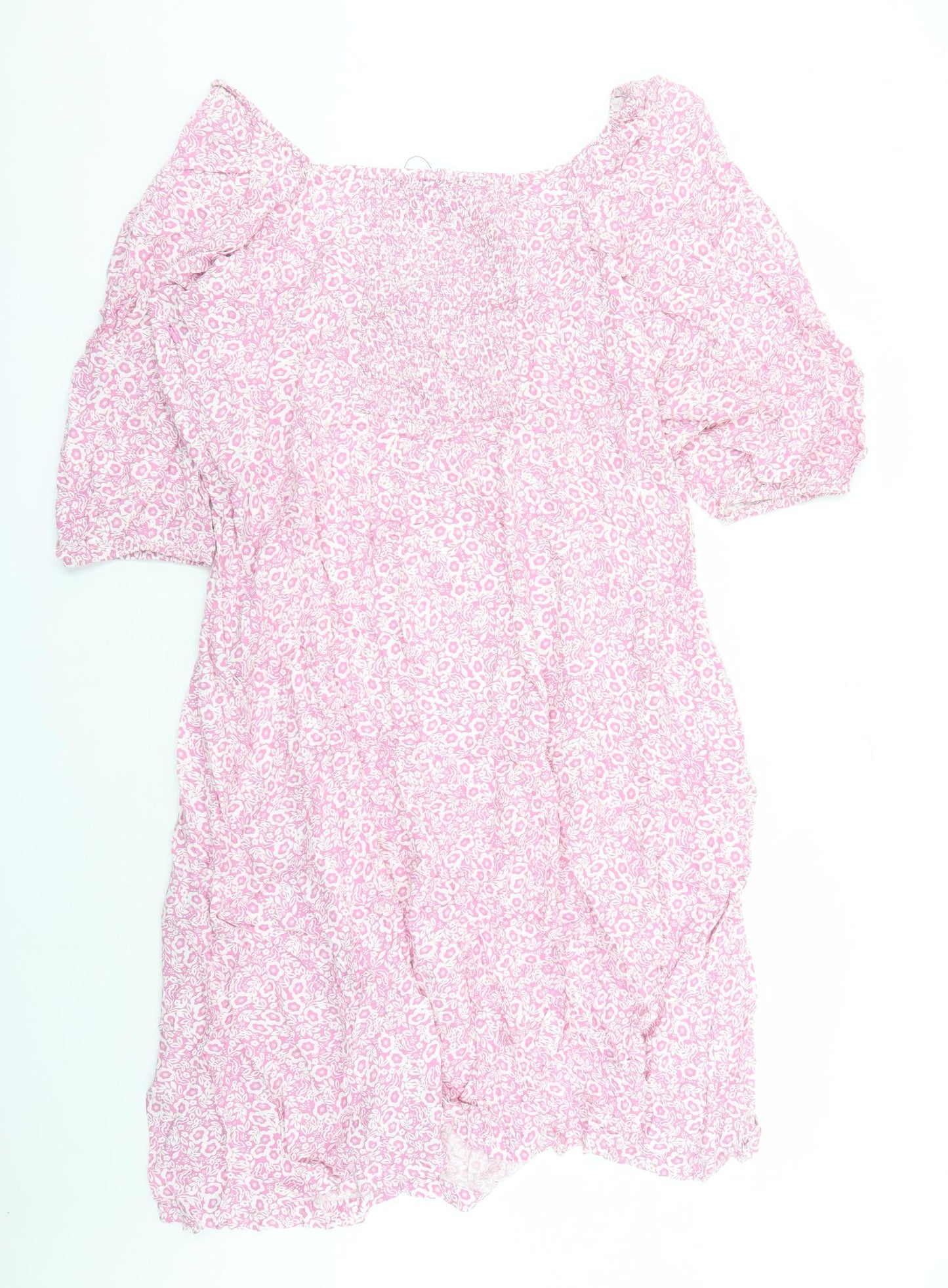 Marks and Spencer Womens Pink Floral Viscose A-Line Size 24 V-Neck Zip - Split Detail