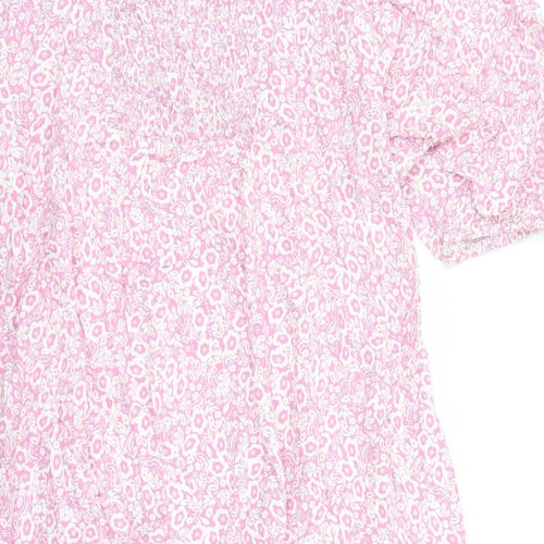 Marks and Spencer Womens Pink Floral Viscose A-Line Size 24 V-Neck Zip - Split Detail