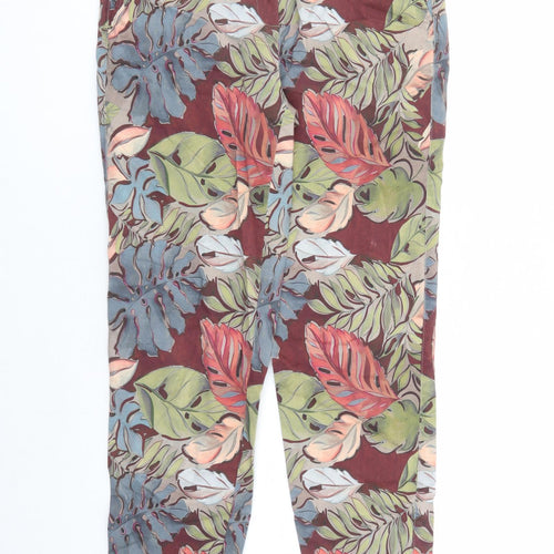 Toni Womens Brown Geometric Cotton Carrot Trousers Size 14 L27 in Slim Zip - Pockets Leaf Pattern