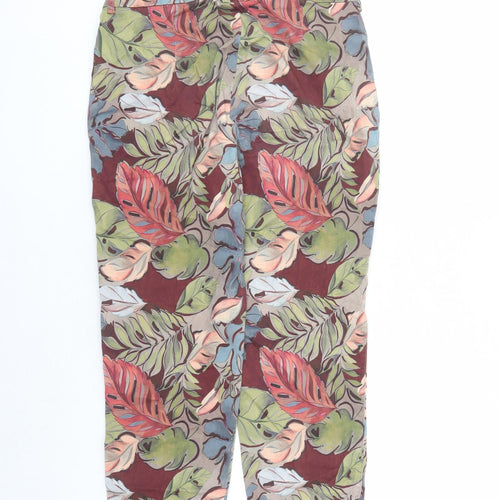 Toni Womens Brown Geometric Cotton Carrot Trousers Size 14 L27 in Slim Zip - Pockets Leaf Pattern