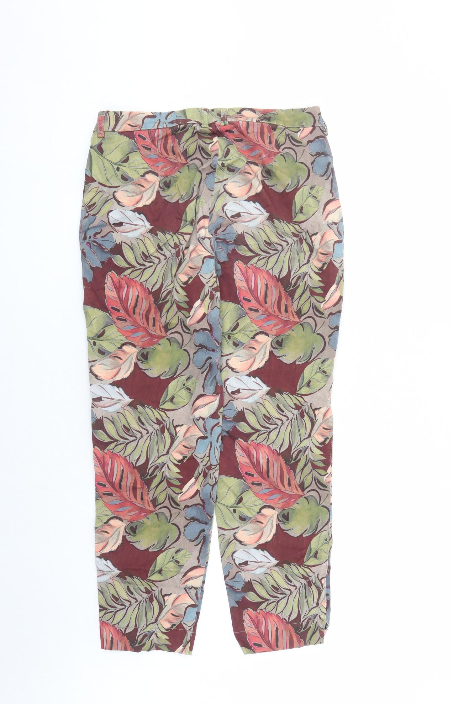 Toni Womens Brown Geometric Cotton Carrot Trousers Size 14 L27 in Slim Zip - Pockets Leaf Pattern