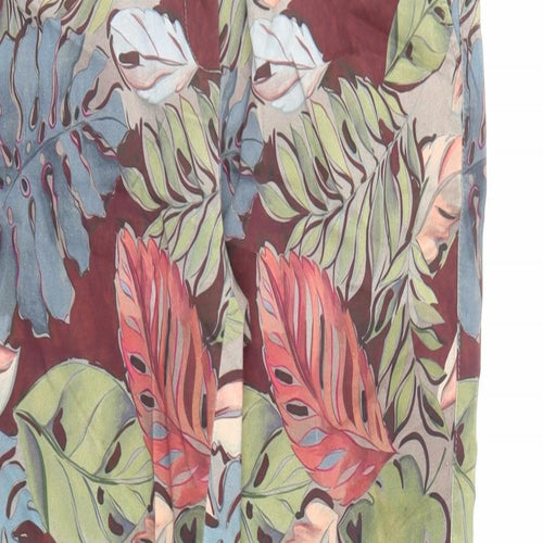 Toni Womens Brown Geometric Cotton Carrot Trousers Size 14 L27 in Slim Zip - Pockets Leaf Pattern