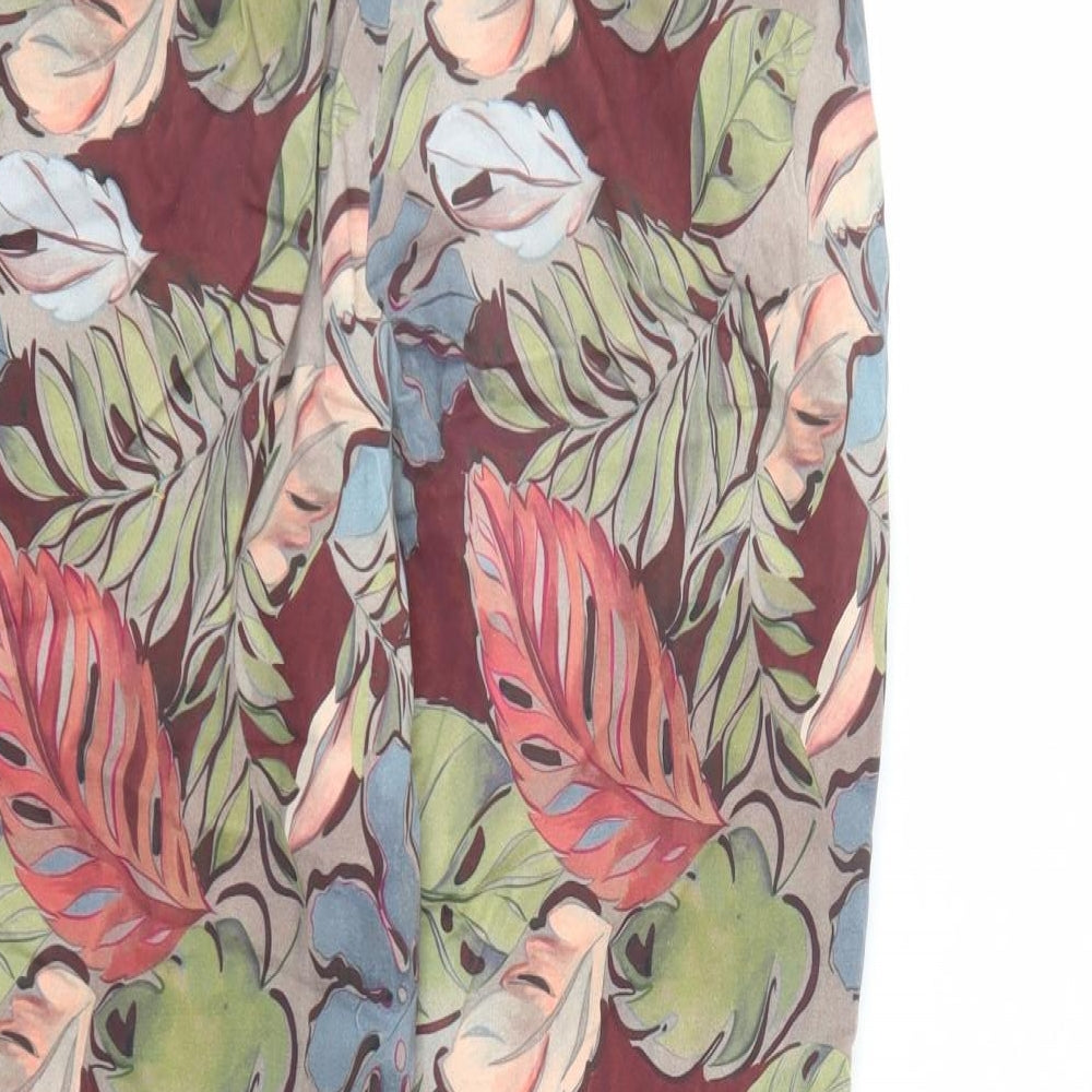Toni Womens Brown Geometric Cotton Carrot Trousers Size 14 L27 in Slim Zip - Pockets Leaf Pattern