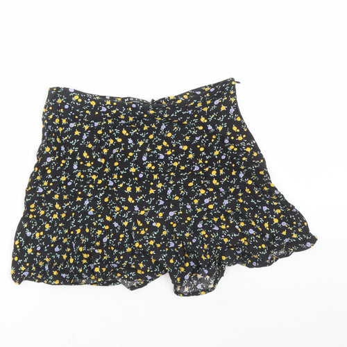 Motel Womens Black Floral Viscose Mini Skirt Size M Zip