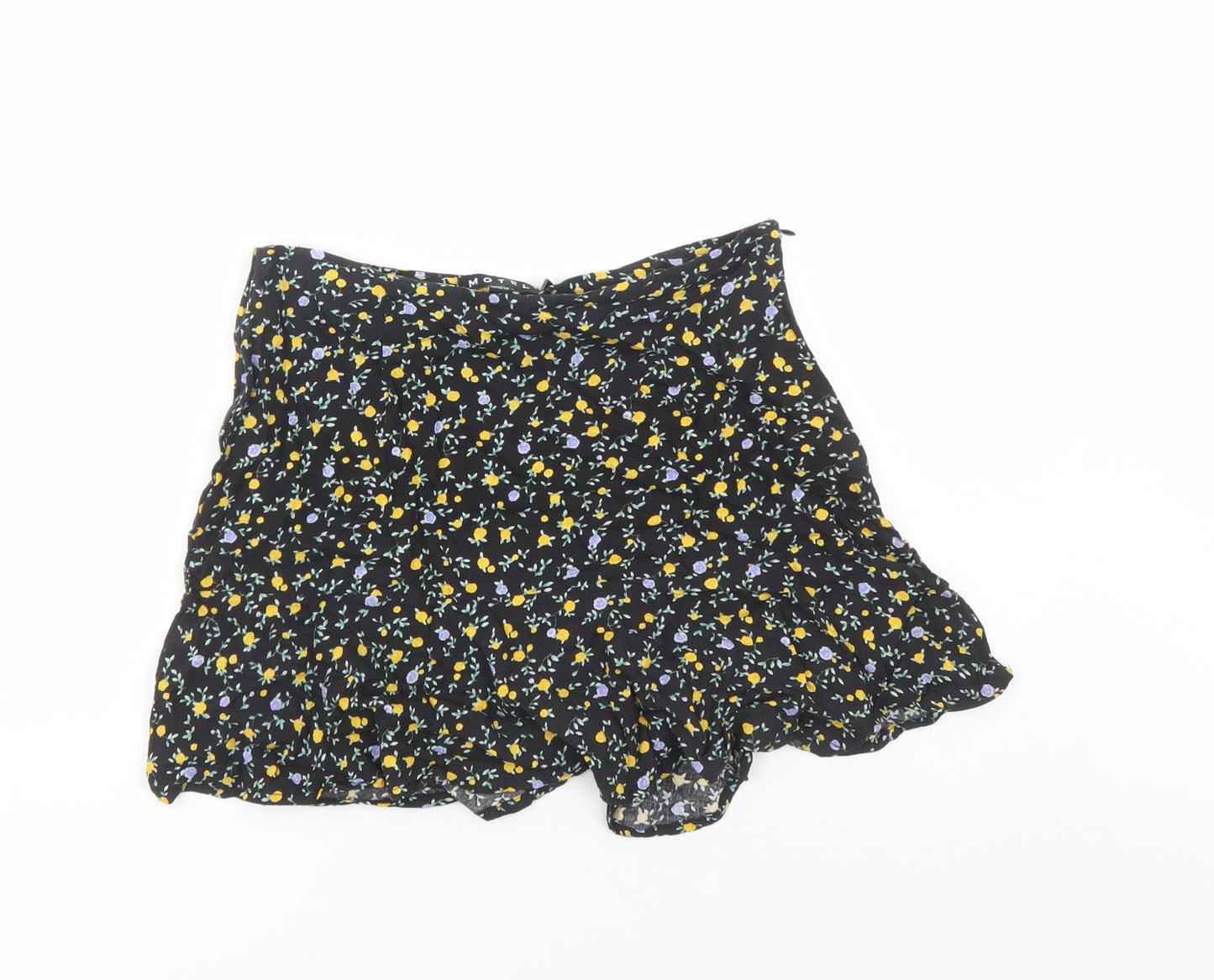 Motel Womens Black Floral Viscose Mini Skirt Size M Zip