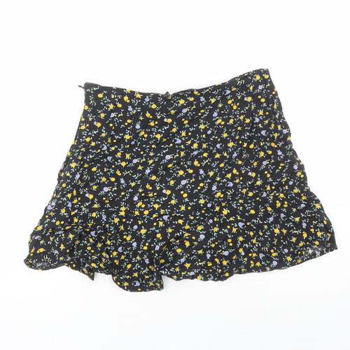Motel Womens Black Floral Viscose Mini Skirt Size M Zip