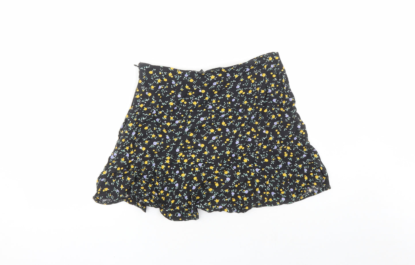 Motel Womens Black Floral Viscose Mini Skirt Size M Zip